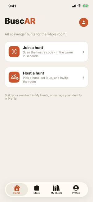 The BuscAR Hunt Home screen with Join a hunt