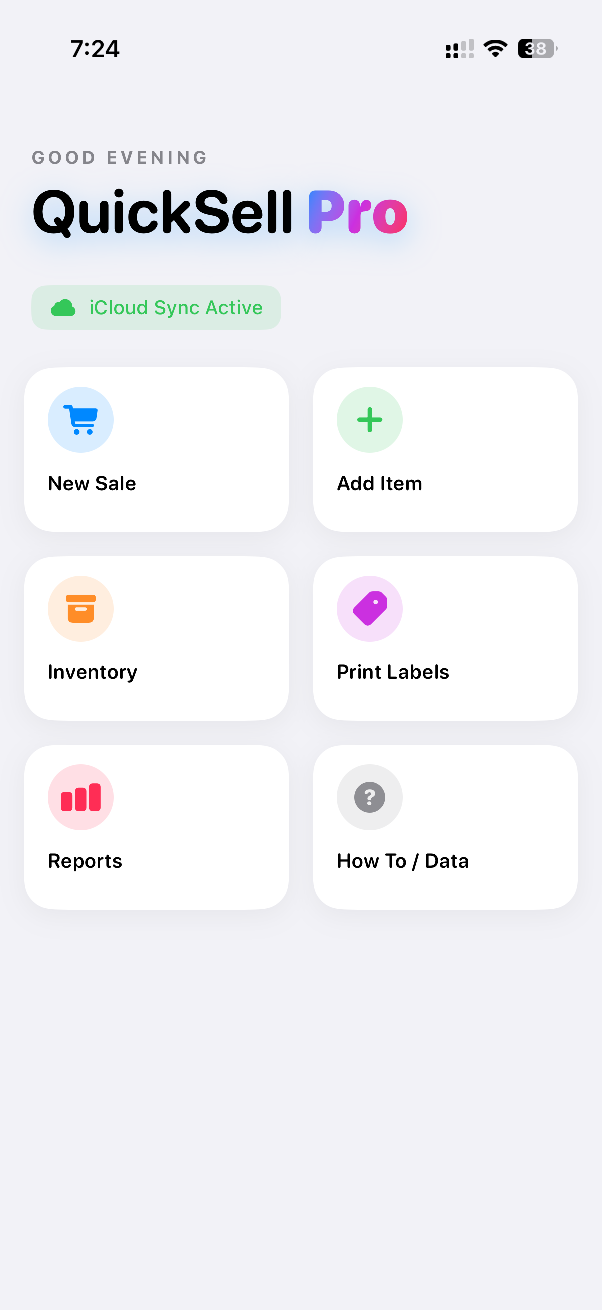 QuickSell Pro home screen